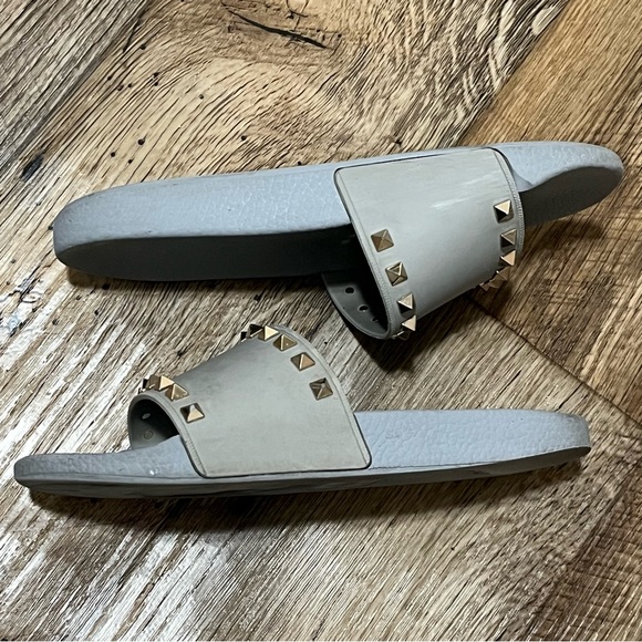 Valentino Rock Stud Slides Gray Size 39 US 9 Preowned - Picture 5 of 12